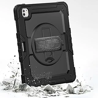 Coverzone Ipad Air 13 Inç M2 2024 Için Kılıf (Model: A2899) Tam Koruma Darbe Emici, 360° Dönebilen Stand, Ayarlanabilir Omuz Askısı, Kalem Tutucu, Siyah (Ipad Air 13" 2024) ürün görseli 1