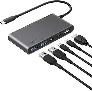 Belkin Usb-C Hub, 5 Portlu, 60 Hz’De 4K Hdmi Ekran Desteği, 100W Güç İletimi, 5Gbps Veri Aktarımı, Macbook, Ipad Pro, Chromebook Dahası İçin Usb-C Çoklu Port Adaptörü, Geliştirilmiş Hdmi 2.0, Gri ürün görseli 1