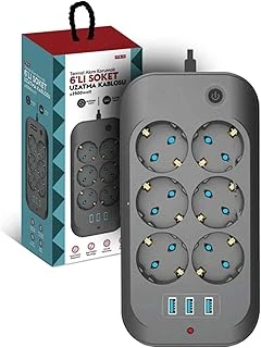 Termal Akım Korumalı Priz Çocuk Korumalı 6'Lı 2 Metre Uzatma Kablosu 6Xpriz 3Xusb Priz ürün görseli 1