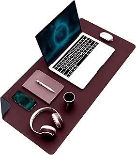Klasse Çift Renk Dikişli Pu Deri Masa Matı 80X40 Cm Mousepad, Su Geçirmez Masa Sümeni, Çift Taraflı Kullanım, Dizüstü Bilgisayar/Ofis/Ev Için, Kaymaz Taban (Bordo İndigo Mavisi) ürün görseli 1