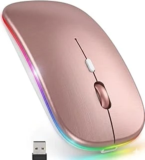 Exonix Çift Modlu Rgb Ledli Şarj Edilebilir Sessiz Tıklama Ergonomik Kablosuz Bluetooth Mouse (Rose Gold) ürün görseli 1