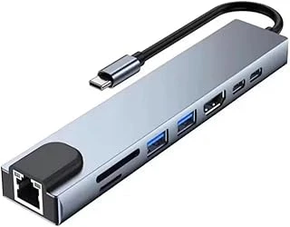 Usb-C 8 In 1 Hub, 4K Hdmi, Usb 3.0, Usb 2.0, Pd 100W, Rj45, Sd/Tf Kart Okuyucu, Çok Portlu Adaptör ürün görseli 1