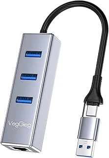 Veggieg Usb Type-C Gigabit Ethernet Adaptörü 3 Port Usb 3.0 Çoklayıcı Hub ürün görseli 1