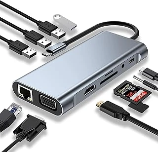 Usb C Hub, Yerleştirme İstasyonu, 11'I 1 Arada Usb C Adaptörü, 4K Hdmi, Vga, Usb 3.0 Bağlantı Noktaları, C Tipi Pd, Gigablit Ethernet Rj45, Sd/Tf Kartları, 3,5 Mm Aux, Macbook Pro/Air Ile Uyumlu, Dah ürün görseli 1