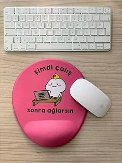 Şimdi Çalış Sonra Ağlarsın Baskılı Bilek Destekli Oval Mouse Pad (Pembe) ürün görseli 1
