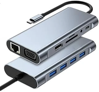 Coverzone 11 In 1 Type-C To Usb Hub Hdmi (4K),Audio/, Type-C/, 4X Usb 3.0/, Lan/, Vga/, Sd Card Reader Çevirici Hub 10 Port Adaptör Dönüştürücü Çoklayıcı ürün görseli 1