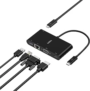 Belkin Usb-C Multimedia Adaptörü (Vga, 4K Hdmi, Usb 3.0, Ethernet Bağlantı Noktalı Usb-C Hub) Macbook Pro, Ipad Pro, Surface Pro, Chromebook Daha Fazlası Için 100 W Doğrudan İletimli Güç ürün görseli 1
