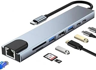 Coverzone 8 In 1 Type C To 2 Port Usb 3.0 2 Sd Kart Tf Kart Hdmi Rj45 2Pd Kablolu Adaptör Iphone 15 Serisi Uyumlu Type C Girişli Android Cihazlara Uyumlu Zr38 ürün görseli 1