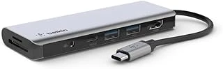 Belkin 7'Si 1 Arada Çok Bağlantı Noktalı Usb C Hub (4K Hdmi, Usb-C, 2 X Usb A, 3,5 Mm Ses, Sd 3.0 Yuvası Için Micro-Sd 3.0 Ile)), Avc009Btsgy ürün görseli 1