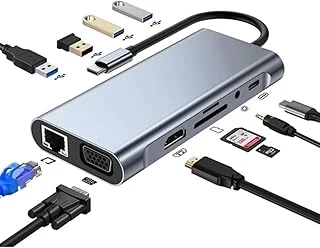 Type C Hub 11 In 1 Usb C Docking Station 4K Hdmi,Vga,Type C Pd,Usb3.0,Rj45 Ethernet,Sd/Tf Aux Macbook Pc Uyumlu Adaptör Çoklayıcı Çevirici Dönüştürücü Hub114 ürün görseli 1
