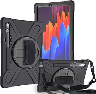 Constrain - Galaxy Tab S7 T870 Ile Uyumlu Omuz Askılı El Kayışı 360 Derece Dönen Stand Tablet Kılıf Siyah ürün görseli 1