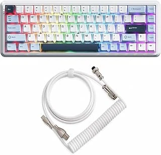 Coverzone Ajazz Ak680 Max%68 Manyetik Switch Klavyesi, Coiled Kablo, 3000Mah, 8000Hz Kablolu-1000Hz Kablosuz Polling Rate, Rgb Arkadan Aydınlatmalı Mekanik Klavye (Beyaz Lacivert) ürün görseli 1