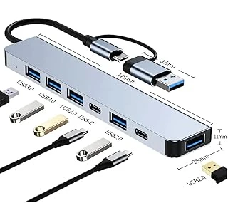 Coverzone Çoklayıcı Adaptör 7In1 Usb/Type-C To Usb A, Usb C Macbook Uyumlu Çevirici Adaptör Çok Portlu Çoklayıcı 7 In 1 Usb Hub (Gri) ürün görseli 1