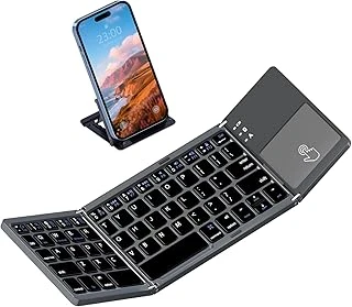 Katlanabilir Bluetooth Klavye, Rock & Rown Cep Boyutunda Taşınabilir Kablosuz Klavye Touchpad Ile Os, Android, Windows, Linux, Pc, Tablet Için, Şarj Edilebilir Li-Ion Pilli, Koyu Gri ürün görseli 1