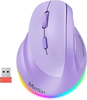 Meetion Solak Fare, Ergonomik Fare, Kablosuz Dikey Fare, Rgb Şarj Edilebilir Fare, Bluetooth (5.2 + 3.0) Usb-A Için Type-C Adaptörlü 4 Ayarlanabilir Dpi, Mac/Windows/Pc/Tablet/Ipad Için Mor ürün görseli 1