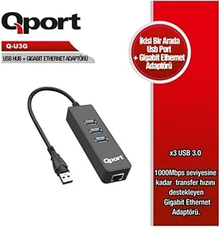 Qport Q U3G 3Port Usb3.0 Çoklayici Gb Ethernet Adaptör ürün görseli 1