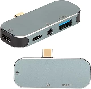 Coverzone Mini Boy Usb C Hub Adaptör 3.5 Kulaklık Bağlantı Noktası Type-C Tipi Usb 3.0 Çevirici Hub 5'I 1 Arada 10Gbps 100W Alüminyum Alaşımlı Malzeme Android, Os X, Windows Uyumlu Yx04 ürün görseli 1