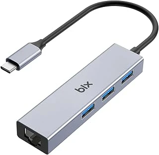 Bix Bxc06Hb Type-C'Den 3 Bağlantı Noktalı Gigabit Ethernet Usb 3.2 Hub ürün görseli 1