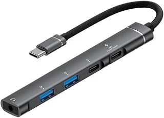 Coverzone Type-C Hub, 5In1, 2 Adet Type-C, 2 Adet Usb-A Çoklayıcı, 3,5 Mm Kulaklık Çıkışlı Usb C Hub Adaptörü Macbook Ile Uyumlu H03 ürün görseli 1