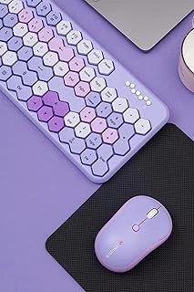 Petek Görünümlü Kablosuz Renkli Klavye Mouse Seti - Retro, Sessiz, Q Türkçe Dizayn (Mor) ürün görseli 1