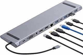 Coverzone Usb-C 12In1 Hub Çoklayıcı Adaptör Macbook Ile Uyumlu Çift Hdmi Vga Rj45 Ethernet Usb 3.0 Sd Tf Kart Okuyucu Pd Şarj Dock Station ürün görseli 1