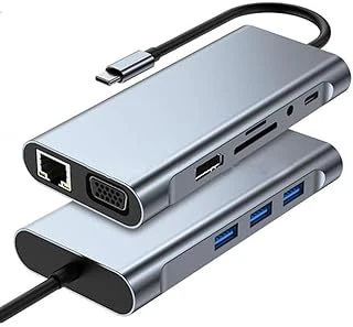 Coverzone 10 In 1 Type-C To Usb Hub Hdmi (4K),Audio/, Type-C/, 4X Usb 3.0/, Lan/, Vga/, Sd Card Reader Çevirici Hub 10 Port Adaptör Dönüştürücü Çoklayıcı ürün görseli 1