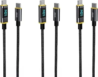 Aohi Magline Type-C To Type-C 1.2M Pd 3.1 480Mbps 140W Led Ekranlı Naylon Örgülü Süper Hızlı Şarj/Data Kablosu Seti 3'Lü ürün görseli 1
