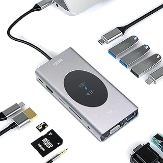 Yerleştirme İstasyonu Usb C Hub 13'Ü 1 Arada Kablosuz Şarj İstasyonu, Usb C - Hdmi, Ethernet, Vga, 5 Usb Sd/Tf, 100W Pd, 3,5 Mm Ses ürün görseli 1