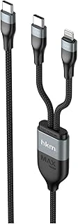 Duo Power 100W Çift Uçlu, Type-C To Lightning + Type-C Şarj Kablosu, Örgü Tasarım, 1.2 Metre, Siyah ürün görseli 1