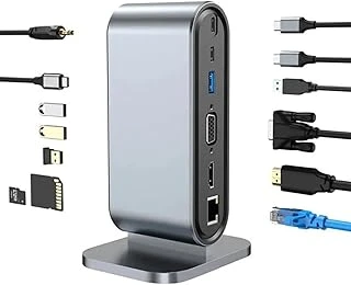 Coverzone Usb C To Hdtv + Vga + 7 Ports Hub + Sd/Tf Readcarder Sb C Hub Dizüstü Bilgisayar Bağlantı İstasyonu, Vga Ile 12'Si 1 Arada Dock, Hdmi 4K, 100Mbps Ethernet, 3 X Usb-A 3.0 100W Usb- Zr773 ürün görseli 1