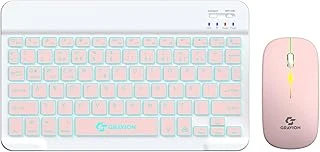 Gravion Km-Bt35 Işıklı Kablosuz Bluetooth Klavye Mouse Seti Pembe, Şarjlı Türkçe Q, Tablet Telefon Laptop Uyumlu, Sessiz Mini Combo ürün görseli 1
