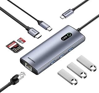Rocoren 8 Portlu 4K 30Hz Gigabit Ethernet Sd Tf Kart Okuyuculu 3*Usb3.0 Pd 100W Destekli Hub Çoklayıcı ürün görseli 1