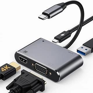 Kyrotech 4İn1 Usb C Hdmi Vga Adaptörü, Usb C Hub, 4K Hdmi, 1080P Vga, Usb 3.0, Usb C Pd Şarj, Macbook Pro/Air/Ipad 2018 / Xps/Samsung Uyumlu ürün görseli 1