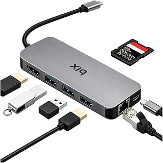 Bix Bx10Hb 8'I1 Arada Type-C Hub 4K@30Hz Hdmi Bağlantı, 100W Pd Güç Dağıtımı C Tipi Şarj Bağlantı Noktası, 1Gbps Ethernet, 3* Usb 3.0, Macbook Pro/Air, Windows, Chrome/Android Uyumlu Çoklayıcı Adaptö ürün görseli 1
