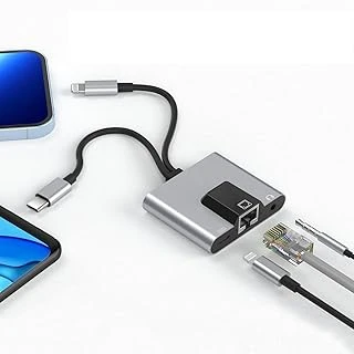 Coverzone 3 In 1 Arada Iphone Ile Uyumlu Lightning/Type-C - Ethernet Adaptörü - Telefon/Tablet Ethernet Lan Ağ Adaptörü,Rj45 Adaptörü Tak Çalıştır Zr815 ürün görseli 1