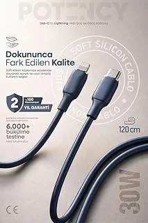 Pdateknoloji 30W Potency Type-C To Lightning Ile Uyumlu Isıya Dayanıklı Hızlı Şarj Data Kablosu 1.2M Siyah ürün görseli 1