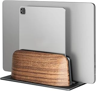 Mcstorey Ahşap Laptop Stand Dikey Çift Yuvalı Macbook Ipad Telefon Uyumlu Masaüstü Organizer Kaymaz Tabanlı Şık Tasarım Kahverengi ürün görseli 1