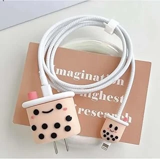 Gritty Telefoncuyuzco Iphone 18W/20W Şarj Başlığı İle Uyumlu 3D Animasyon Şarj Başlığı Kablo Koruyucu Set, Kahve ürün görseli 1