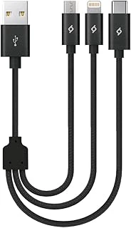 Alumicable Mini Trio Lightning Micro Usb 30Cm Şarj Kablosu, Siyah ürün görseli 1