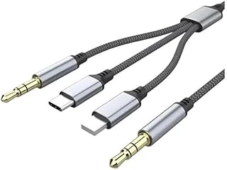 Pdateknoloji 3In1 Type-C, Lightning Ile Uyumlu To 3.5Mm Örgülü Aux Kablosu 1M Mt2811 (Tak Çalıştır) ürün görseli 1