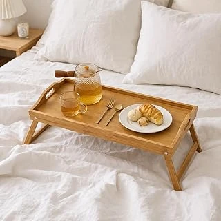 Katlanabilir Bambu Yatak Tepsisi, Kahvaltı Tepsisi, Laptop Sehpası, Ahşap Servis Tepsisi, Taşınabilir Bed Tray, Kulplu Ayaklı Çok Amaçlı Kullanım ürün görseli 1