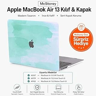Mcstorey Macbook Air 13 İnç Kılıf A2337 M1 A2179 A1932 Uyumlu Hard Case Sert Kapak Suluboya Desenli Uv Baskılı Koruyucu Kılıf İnce Hafif Laptop Kılıfı Yeşil ürün görseli 1