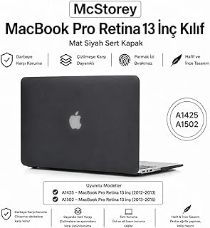 Mcstorey Macbook 13 İnç Kılıf A1425 A1502 Uyumlu Sert Kapak Hard Case Koruyucu Retina 13 İnç Laptop Kılıfı Çizilme Darbelere Dayanıklı İnce Hafif Tam Korumalı Kapak Siyah ürün görseli 1
