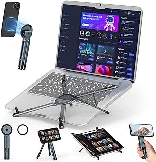 Taşınabilir Dizüstü Bilgisayar Standı Seyahat, 3'Ü 1 Arada Masa Tableti Montaj Bilgisayar Tutucu Manyetik Telefon Tutucu Tripod, 10-15,6 Inç Dizüstü Bilgisayarlar 4-13 Inç Tabletler/Telefonlar Içi ürün görseli 1
