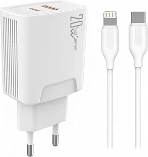 Pdateknoloji 20 Watt Usb + Type-C Çıkışlı Hızlı Şarj Başlık Adaptör + 1M 3A Type-C To Lightning Ile Uyumlu Kablo (Yerli Üretim) Kdr-42 Beyaz (20W+Iphone Ile Uyumlu Kablo) ürün görseli 1