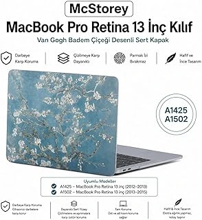 Mcstorey Macbook Retina 13 İnç Kılıf A1425 A1502 Uyumlu Çiçek Desenli Sert Kapak Hard Case İnce Hafif Laptop Koruyucu Flower 70 ürün görseli 1