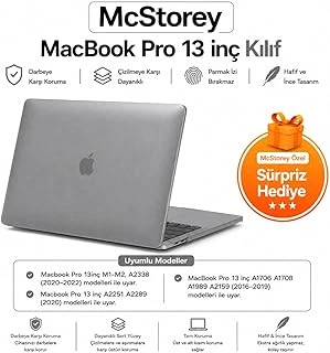 Mcstorey Macbook 13 Kristal Şeffaf Kılıf A1706 A1708 A1989 A2159 A2251 A2289 A2338 M1 M2 Uyumlu Parmak İzi Bırakmaz İnce Hafif Sert Kapak Gri ürün görseli 1