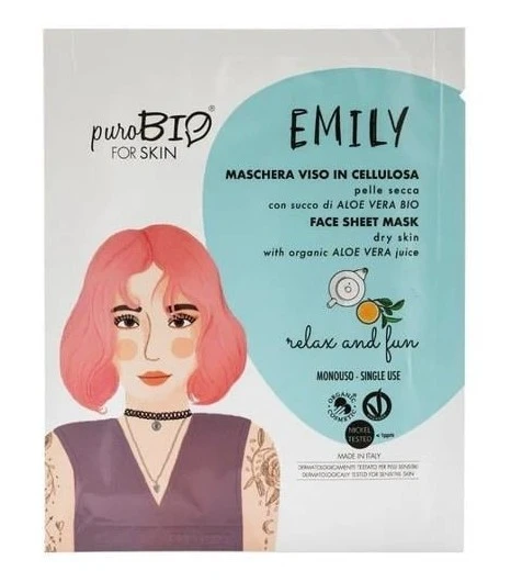 Purobio Face Sheet Mask For Dry Skin Emily Relax and Fun - Tek Kullanım ürün görseli 1
