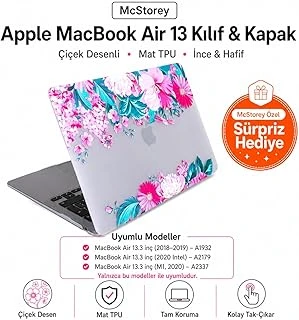 Mcstorey Macbook Air M1 Kılıfı 13 İnç A2337 A2179 A1932 Uyumlu Sert Kapak Hard Case Koruyucu Kılıf Macbook Air 13 İnç Kılıfı Çizilmez Darbe Koruyucu Mat Baskılı Çiçek Desenli Pembe ürün görseli 1