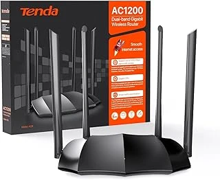 Tenda Ac8 Wlan Dual Band Gigabit Router 1200Mbit/S (867Mbit/S 5Ghz + 300Mbit/S 2.4Ghz, 4 Gigabit Port, Mu-Mimo,4 * 6Dbi Harici Anten, Uygulama Kontrolü, Ipv6) Siyah ürün görseli 1